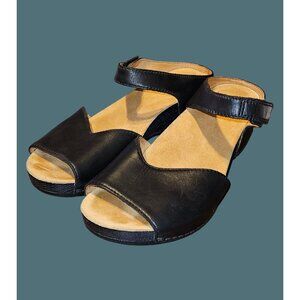 Dansko Black Leather Upper Tracy Wedge Open Toe Comfy Sandals Size EU 38 US 8
